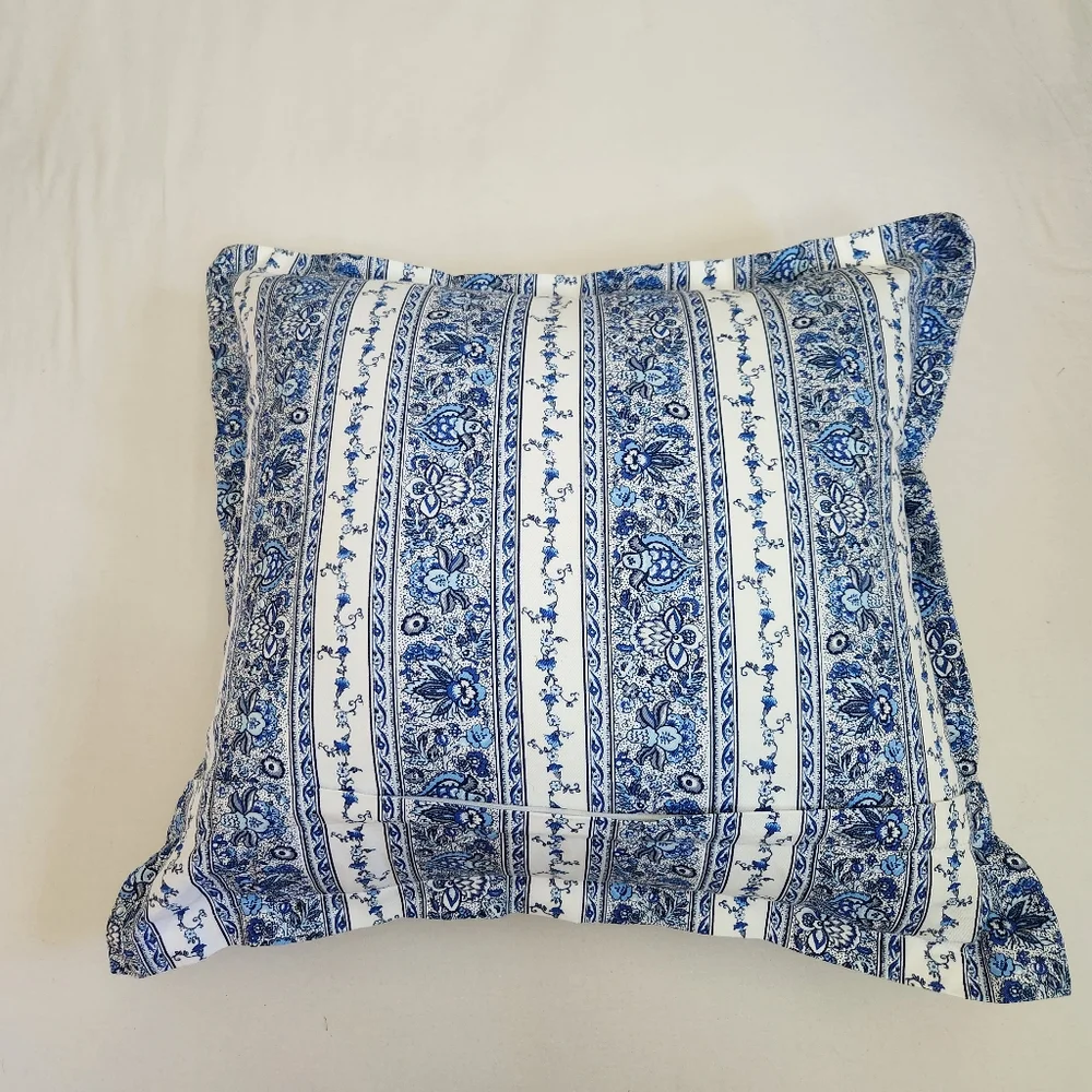 STOF France Provence Pillow Marine Floral Florals blue white cotton
